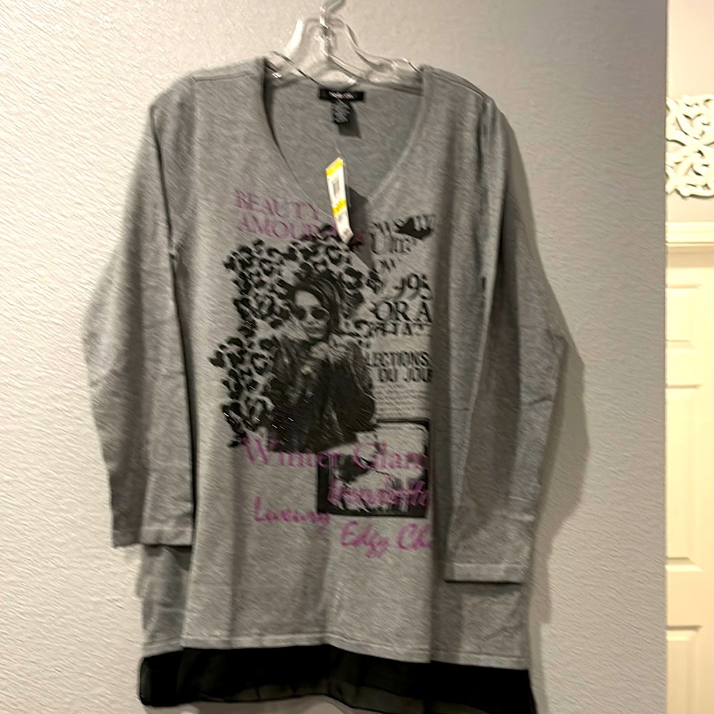 Style & Co. Gray Graphic Top